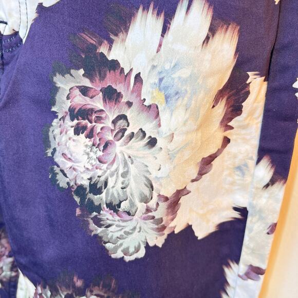 JEN7 by 7 for All Mankind Purple White Floral Sateen Skinny Pants Size 14 NWOT - Picture 10 of 13